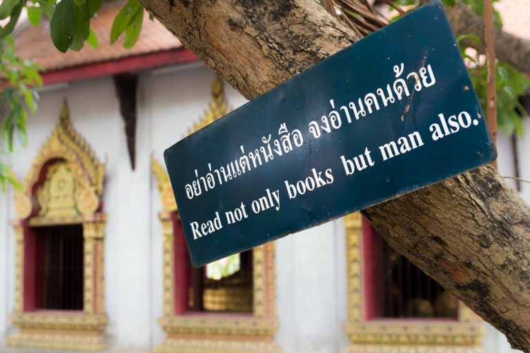 thai language sign at temple in thailand