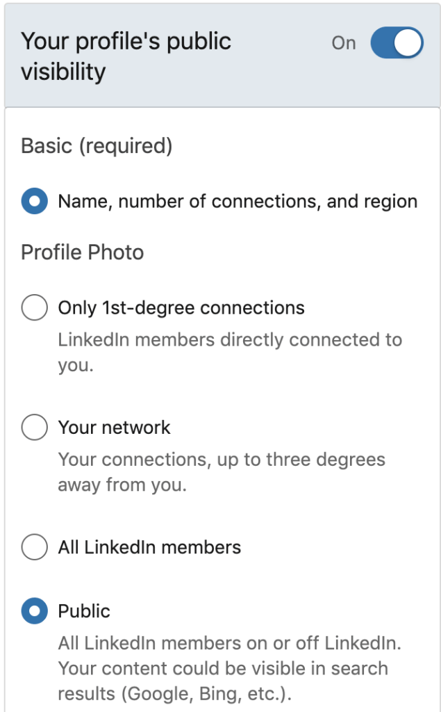Linkedin profile visibility