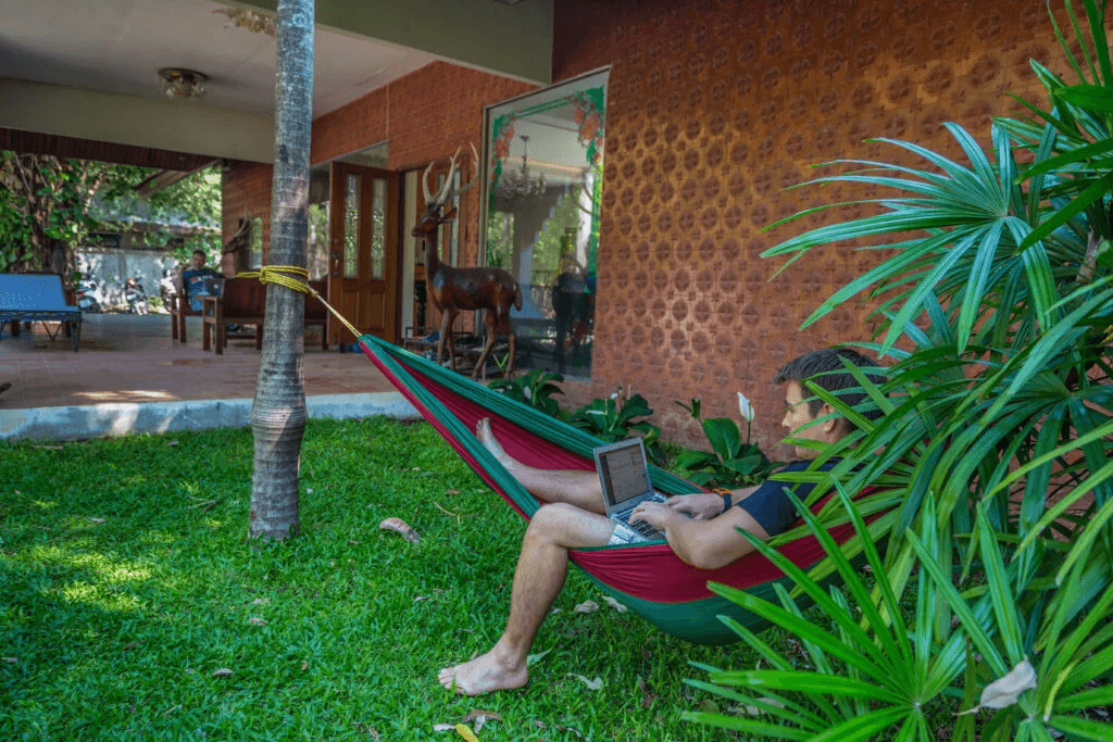 Ozzi working in a hammock