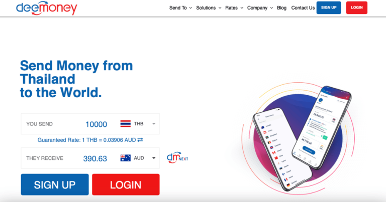 DeeMoney provides a similar app experience to Wise, allowing you to send money from Thai baht into other currencies