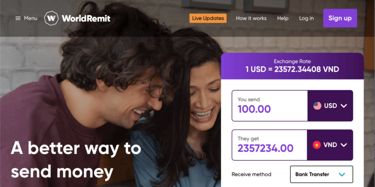 WorldRemit's homepage offers an attractive, user-friendly experience for sending money internationally