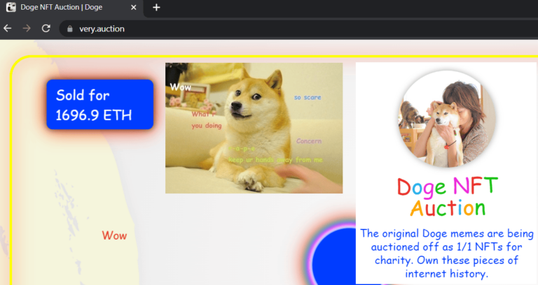 Other NFT marketplaces such as Zora hosted the original Dogecoin picture auction for 1696.9 ETH